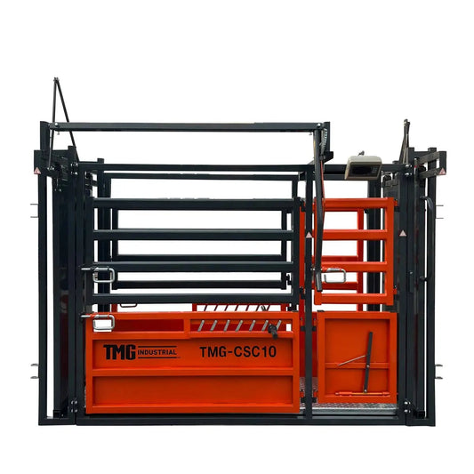 10’ Cattle Work Chute 4500-lb Weight Scale, Side Exit, Upper/Lower Swing Openings, LCD Weight Display, TMG-CSC10