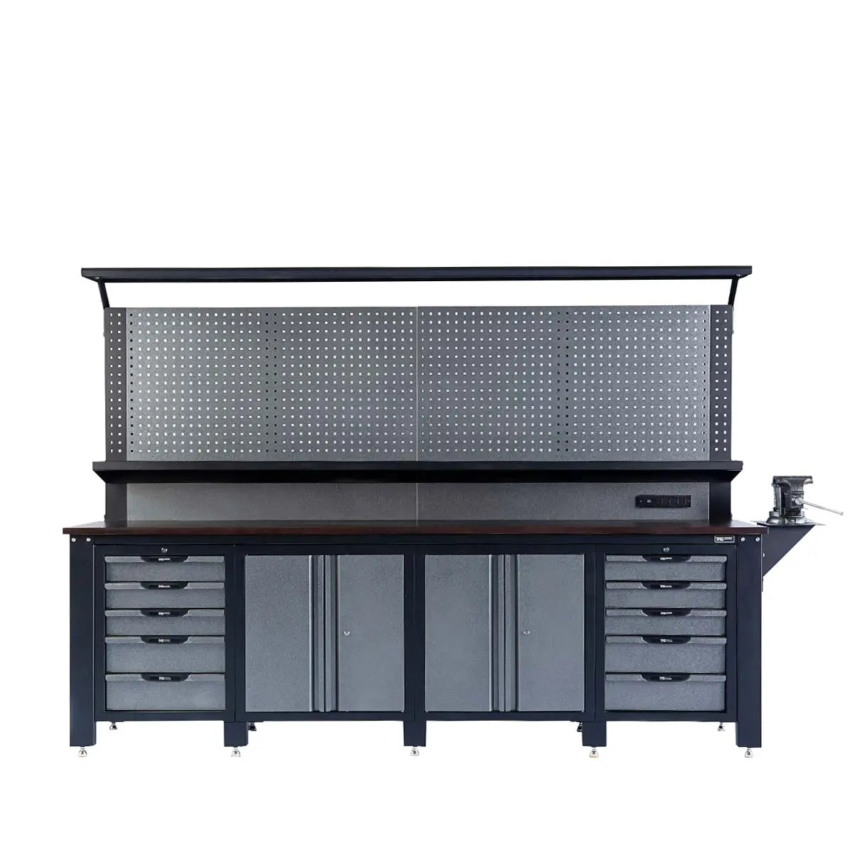 10' Commercial-Grade Workbench w/Pegboard, Solid Wood Top & Bench Vise, TMG-WBC10