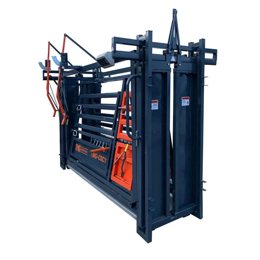10’ Squeeze Cattle Work Chute 4500-lb Weight Scale, Side Exit, Side Squeeze, Upper/Lower Swing Openings, LCD Weight Display, TMG-CSC11