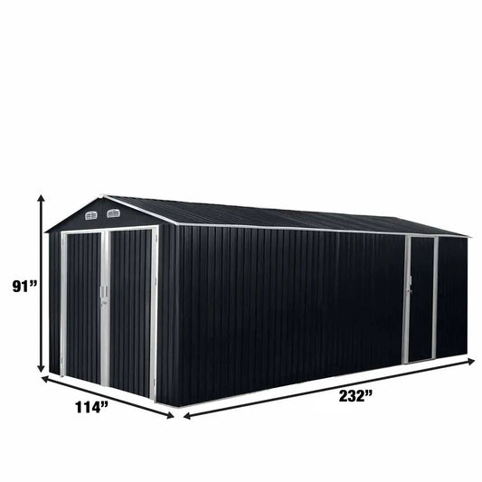 10’ x 20’ Metal Garage Shed with Double Front Doors, 7’8" Peak Height, Side Entry Door, 185 Sq-Ft Floor Space, TMG-MS1020A