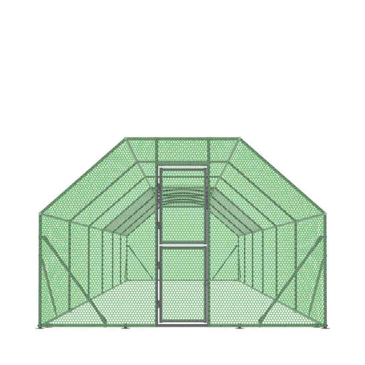 10’ x 40’ Wire Mesh Chicken Run Shelter Coop, Galvanized Steel, 400 Sq-Ft, Lockable Gate, PVC Coated Mesh, TMG-CRS1040