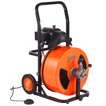 100 FT Drain Auger Cleaner, Auto Feed with Air-Activated Foot Switch for 1 to 4 Inch Pipes, DOBA-DAC100