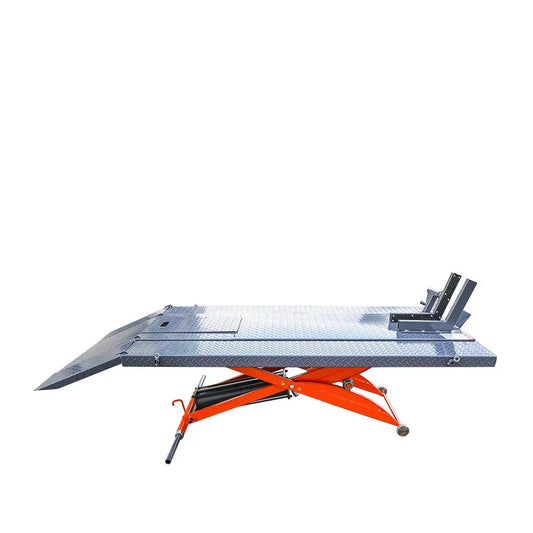 1000 lb Portable Motorcycle/ATV Scissor Lift, 44" Work Platform, 10" Side Panel Extensions, 79" Platform Length, Front Vise Kit, TMG-1000PML