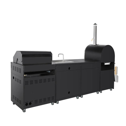 11’ 4-Burner Outdoor Kitchen Island (Black), 48000 BTUs, Built-In Pizza Oven, ¾" Cordierite Pizza Stone, CSA Certified, TMG-LKS11B