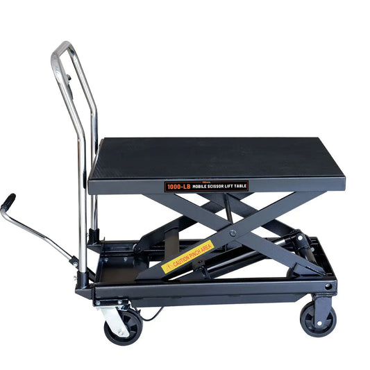1100-lb Mobile Scissor Lift Table, 34" Lifting Height, Foot Pedal Operation, Rubber Padded Tabletop, TMG-ALS05