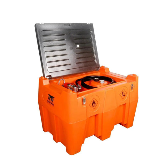 116 Gallon Diesel Poly Fuel Tank, Ratchet Strap Recesses, 15 GPM Fuel Pump, Lockable Lid, Reinforced Single Wall Design, TMG-DFT116