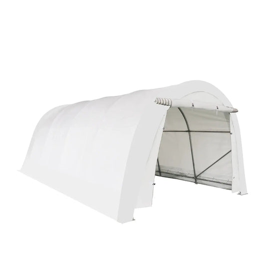 12’ x 20’ Car Shelter w/Rounded Roof & Heavy-Duty 11 OZ PE Fabric Cover, Galvanized Steel Frame, Fabric front roll-up door, TMG-ST1220R