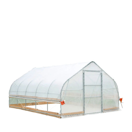 12’ x 20’ Tunnel Greenhouse Grow Tent w/6 Mil Clear EVA Plastic Film, Cold Frame, Hand Crank Roll-Up Sides, Peak Ceiling Roof, TMG-GH1220