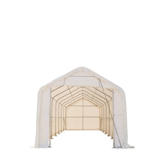 15’ x 35’ RV/Motorhome Storage Shelter, 17 oz PVC Fabric Cover, Front Roll-Up Door, Enclosed Rear Wall, 3-Layer Galvanized Steel Frame, 10’ Straight Sidewalls, TMG-ST1535
