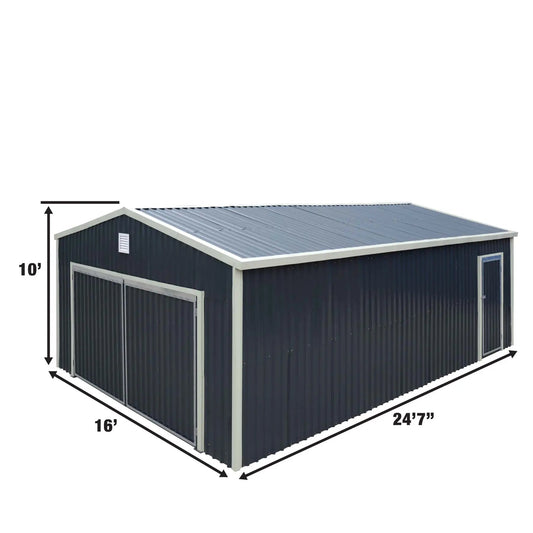 16’ x 24’ Metal Garage Shed with Double Front Doors, 10’ Peak Height, Side Entry Door, 384 Sq-Ft Floor Space, TMG-MS1624