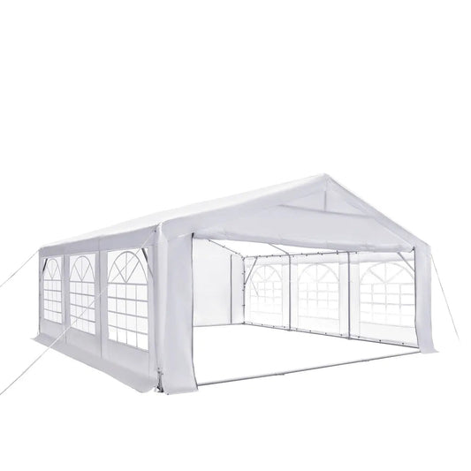 20' x 20' Heavy Duty Outdoor Party Tent with Removable Sidewalls and Roll-Up Doors, PE tarpaulin fabric, 6’6" Overhead, 10’ Peak Ceiling, TMG-PT2020F