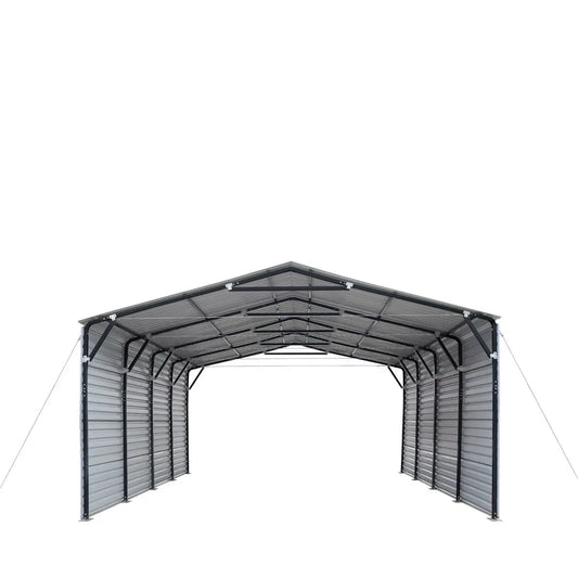 20’ x 20’ Metal Shed Carport, 10’ Enclosed Sidewalls, 400 Sq-Ft, 27 GA Corrugated Panels, TMG-MSC2020F