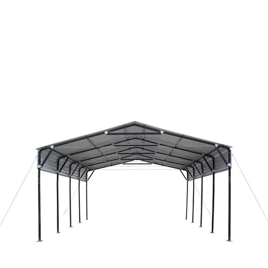 20’ x 20’ Metal Shed Carport, 10’ Open Sidewalls, 400 Sq-Ft, 27 GA Corrugated Panels, TMG-MSC2020