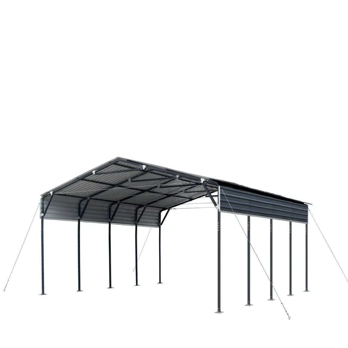 20’ x 20’ Metal Shed Carport, 10’ Open Sidewalls, 400 Sq-Ft, 27 GA Corrugated Panels, TMG-MSC2020