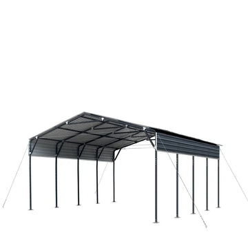 20’ x 20’ Metal Shed Carport, 10’ Open Sidewalls, 400 Sq-Ft, 27 GA Corrugated Panels, TMG-MSC2020
