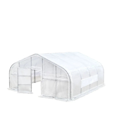 20’ x 20’ Tunnel Greenhouse Grow Tent w/12 Mil Ripstop Leno Mesh Cover, Cold Frame, Roll-up Windows, Peak Ceiling Roof, TMG-GH2020