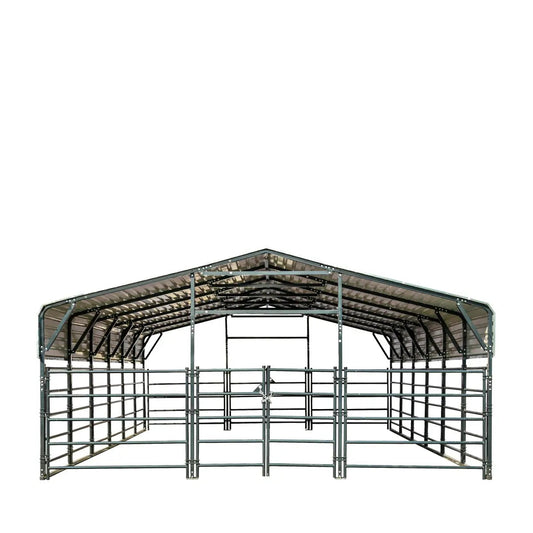 20’ x 30’ Livestock Corral Panel Metal Shed, 7’ Sidewall Height, 5’ Corral Panel Height, 600 Sq-Ft, 27 GA Corrugated Panels, TMG-MS2030LC