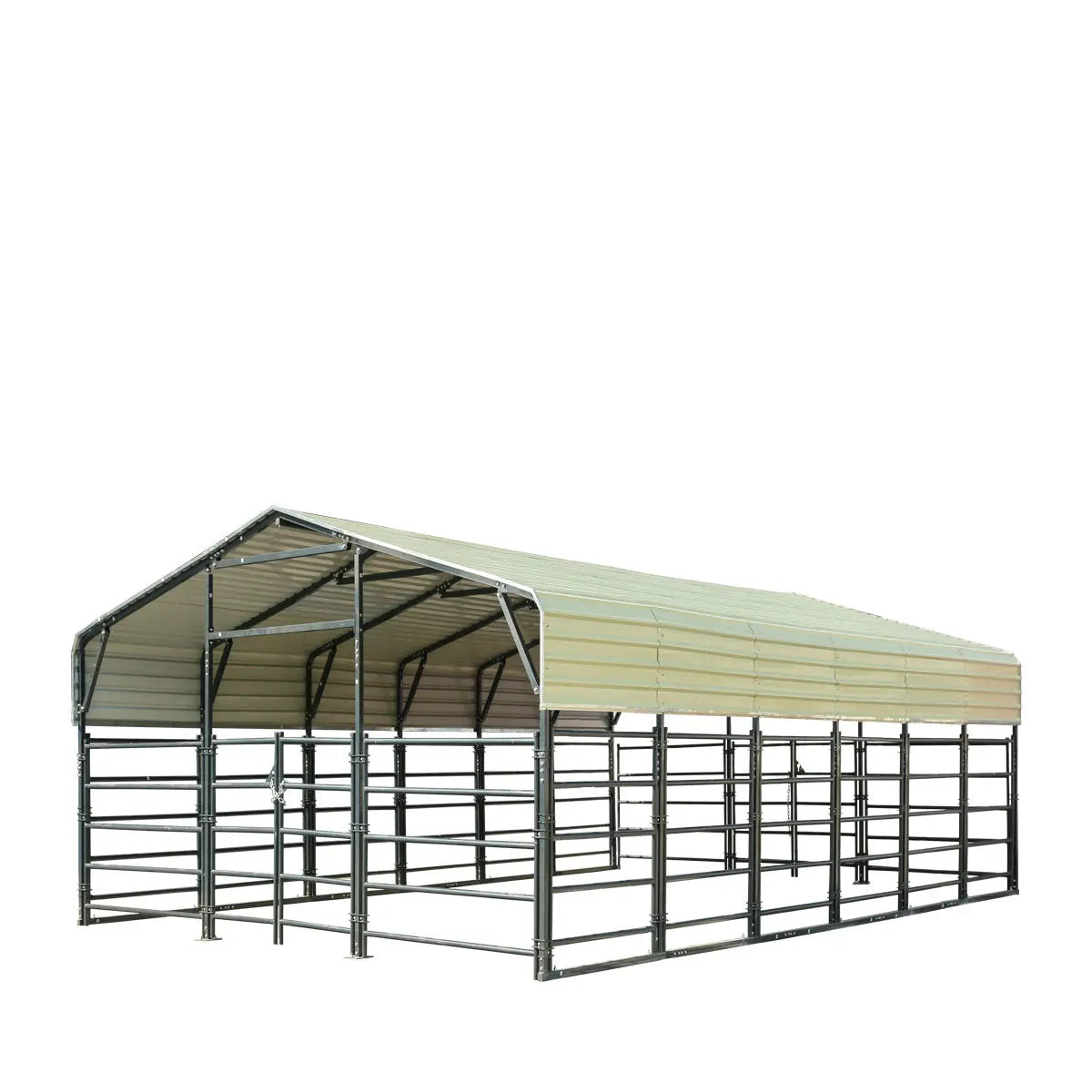 20’ x 30’ Livestock Corral Panel Metal Shed, 7’ Sidewall Height, 5’ Corral Panel Height, 600 Sq-Ft, 27 GA Corrugated Panels, TMG-MS2030LC