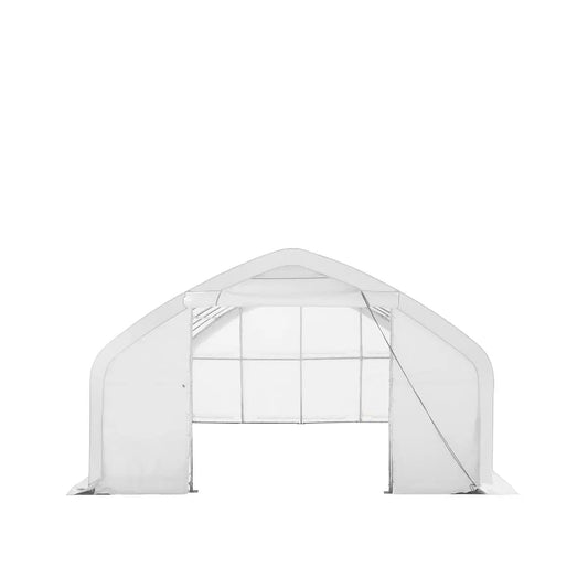 20' x 30' Straight Wall Peak Ceiling Storage Shelter with Heavy Duty 11 oz PE Cover & Drive Through Door, TMG-ST2031E