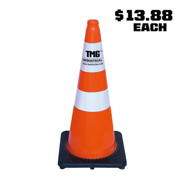 29" PVC Reflective Traffic Cones, 252 Cones, 14" Square Base, Hot & Cold Weather, High-Intensity Reflective Bands, TMG-TC29