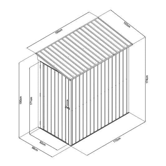 3’ x 6’ Galvanized Metal Pent Shed, 29 GA Corrugated Metal, 75“ Upper edge, TMG-MS0306