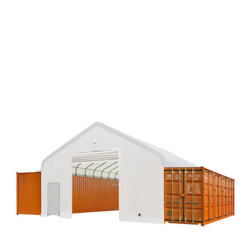 30' x 40' Container Peak Roof Shelter Pro Series with Heavy Duty 17 oz PVC Cover, Fully Enclosed front and back endwalls, TMG-ST3041CG
