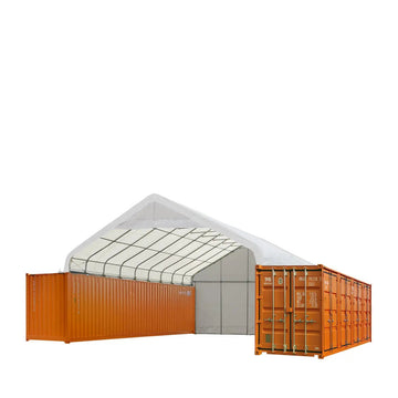 30' x 40' PVC Fabric Container Peak Roof Shelter with End Wall & Partial Front Drop Pro Series, Fire Retardant, Water Resistant, UV Protected, TMG-ST3041CVF