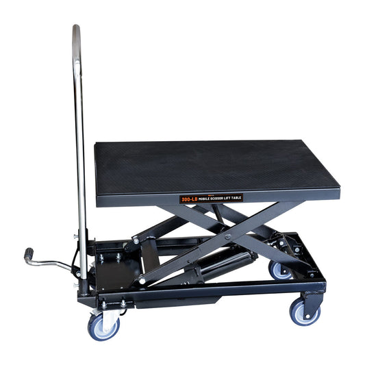330-Lb Mobile Scissor Lift Table, 28" Lifting Height, Foot Pedal Operation, Rubber Padded Tabletop, TMG-ALS01