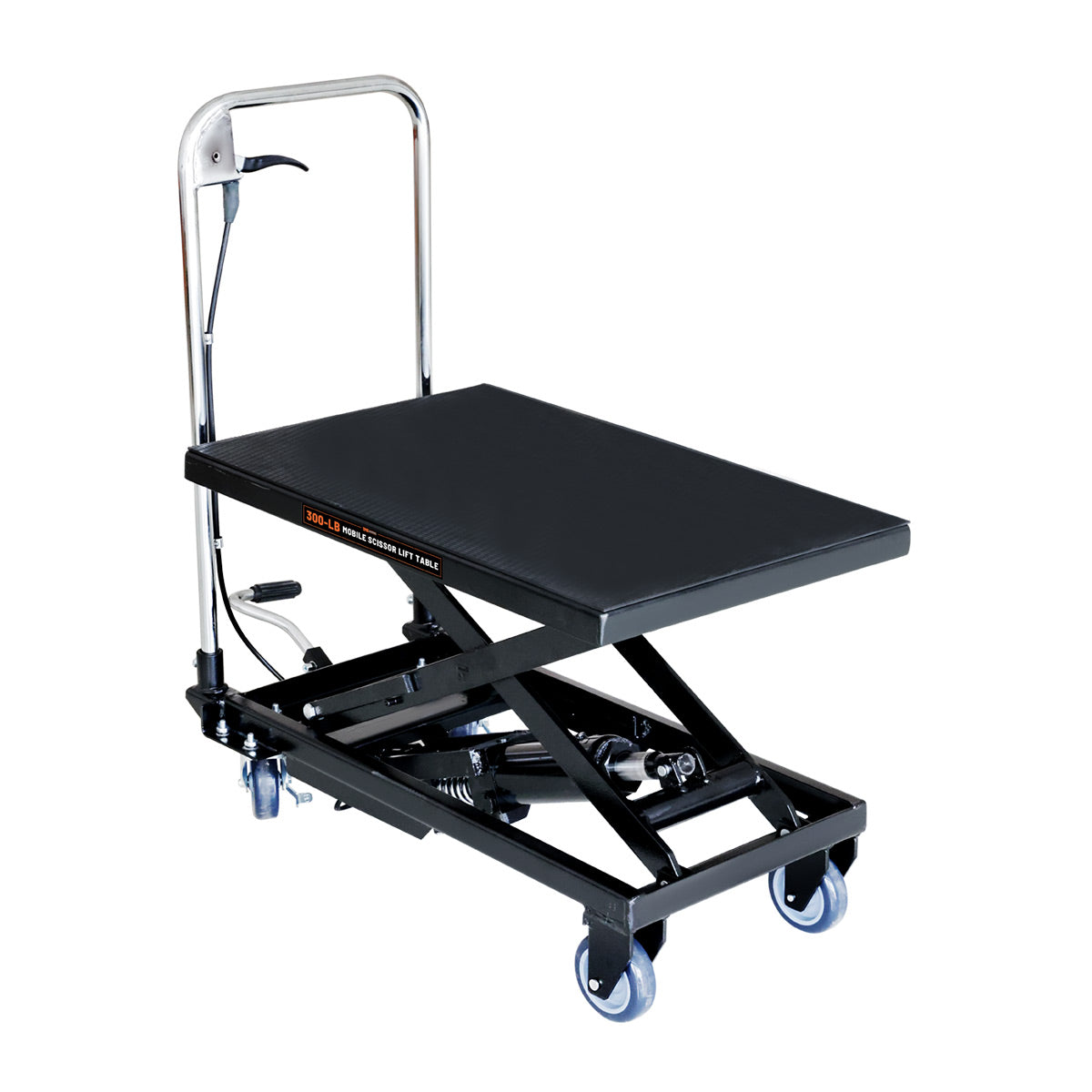 330-Lb Mobile Scissor Lift Table, 28" Lifting Height, Foot Pedal Operation, Rubber Padded Tabletop, TMG-ALS01