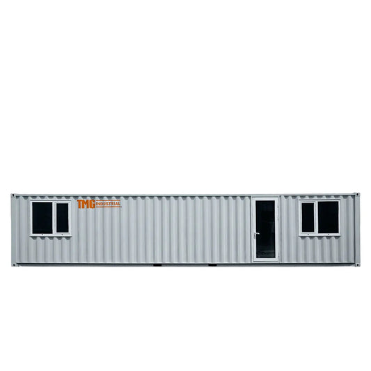 40’ Custom Built Steel Container Office, Insulated, PVC Flooring, Wood Grain Solid Wallboard, Horizontal Pivoting Windows, High-Density Foam Insulation, TMG-SCO40
