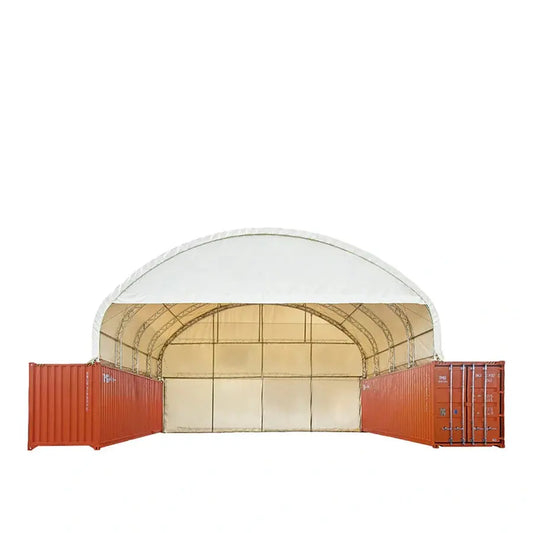 40' x 40' Dual Truss Container Shelter with Heavy Duty 21 oz PVC Cover, Enclosed End Wall & Front Drop, TMG-DT4041CF (Previously DT4040CF)