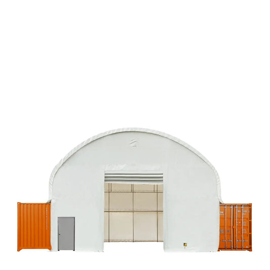 40' x 40' Dual Truss Container Shelter with Heavy Duty 21 oz PVC Cover, Fully Enclosed front and back endwalls, TMG-DT4041CG
