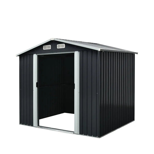 6’ x 8’ Galvanized Apex Roof Metal Shed, 29 GA Corrugated Metal, 67" Edge Height, TMG-MS0608