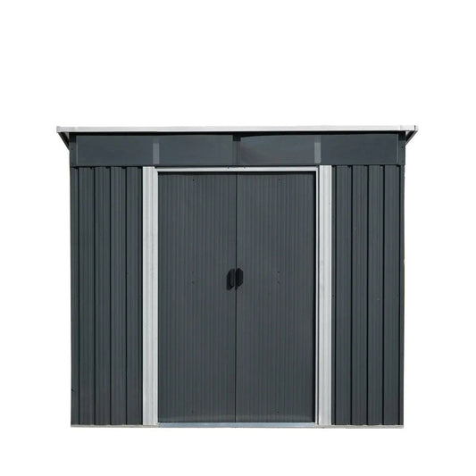 6’ x 8’ Galvanized Metal Pent Shed w/Skylight, 29 GA Corrugated Metal, 80" Peak Ceiling, TMG-MS0608P