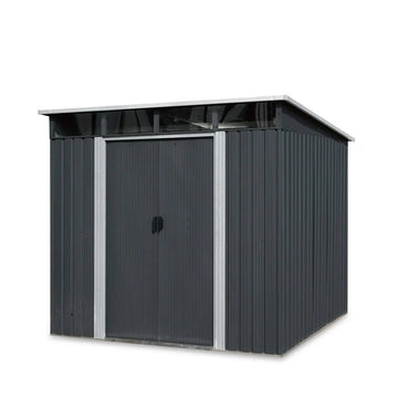 6’ x 8’ Galvanized Metal Pent Shed w/Skylight, 29 GA Corrugated Metal, 80" Peak Ceiling, TMG-MS0608P