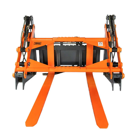 60" Four-Cylinder Pallet Fork Pipe Grapple, 6200-lb Lift Capacity, ITA Class III Forged Tines, Skid Steer Mount, TMG-SPG60