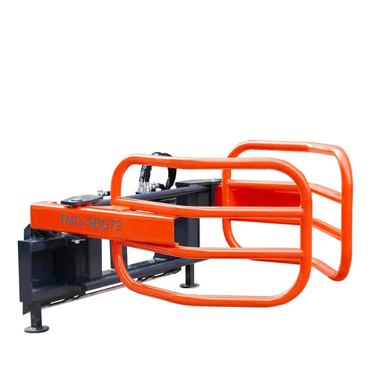 72" Skid Steer Hydraulic Round Bale Gripper/Squeeze, 2500 lb Capacity, 35" Depth, Dual Kickstands, Tubular Arms, Universal Quick-Mount, TMG-SBG72