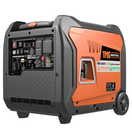 7250 Watt Digital Inverter Hybrid Portable Generator, Dual Fuel Capability (Gas/LPG), 6.5hrs 50% Load Run Time, CETL, ETL Certified For Canada/US, EPA Emissions Compliance, TMG-GDI70