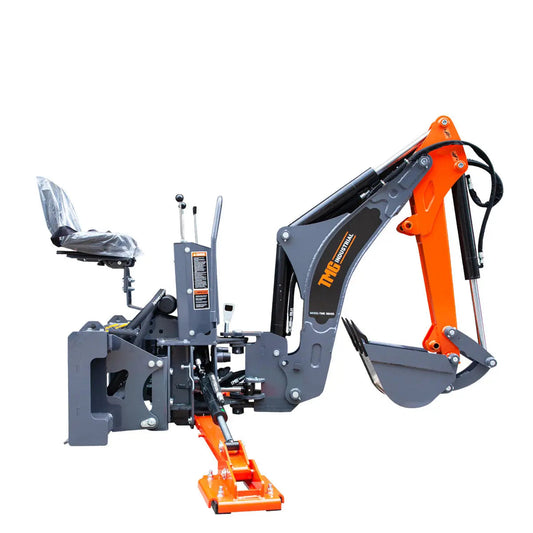 8-ft Skid Steer Swing Backhoe Attachment, 30-60 HP Skid Steers, Italian Hydraulic Control Valves, 12" Bucket, TMG-SBH55