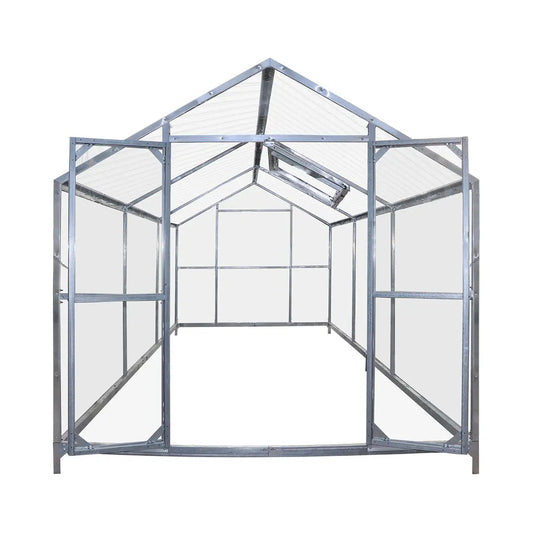 8' x 10' Greenhouse with Galvanized Steel Frame, Polycarbonate Twin-Wall Roof and Crystal-Clear Solid Walls TMG-GH811