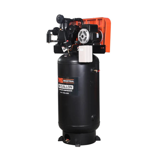 80 Gallon 7.5 HP Stationary Electric Air Compressor, 6 Min Fill Time, 230V Induction Motor, ASME Vertical Tank, TMG-ACE80