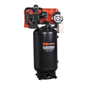 80 Gallon 7.5 HP Stationary Electric Air Compressor, 6 Min Fill Time, 230V Induction Motor, ASME Vertical Tank, TMG-ACE80
