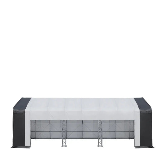 80’ x 33’ Dual Truss Storage Shelter Workshop, (3) 19’ Wide Drive-Through Openings, Scaffolding-Style Door Frame Support, TMG-DT3380