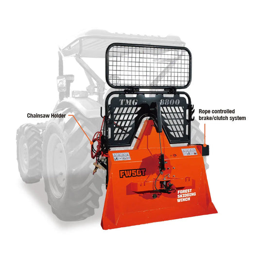 8,800-lb Skidding Winch Pro – Attachment for 30-50 HP Tractors, 3-Point Hitch, 200' Steel Cable TMG-FW50T