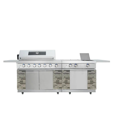 9’ Cultured Stone 6-Burner Outdoor Gas Grill, 6 Main Burners, Cast Iron Burner, Side Burner, Griddle Burner, CSA Certified, TMG-LKS09S