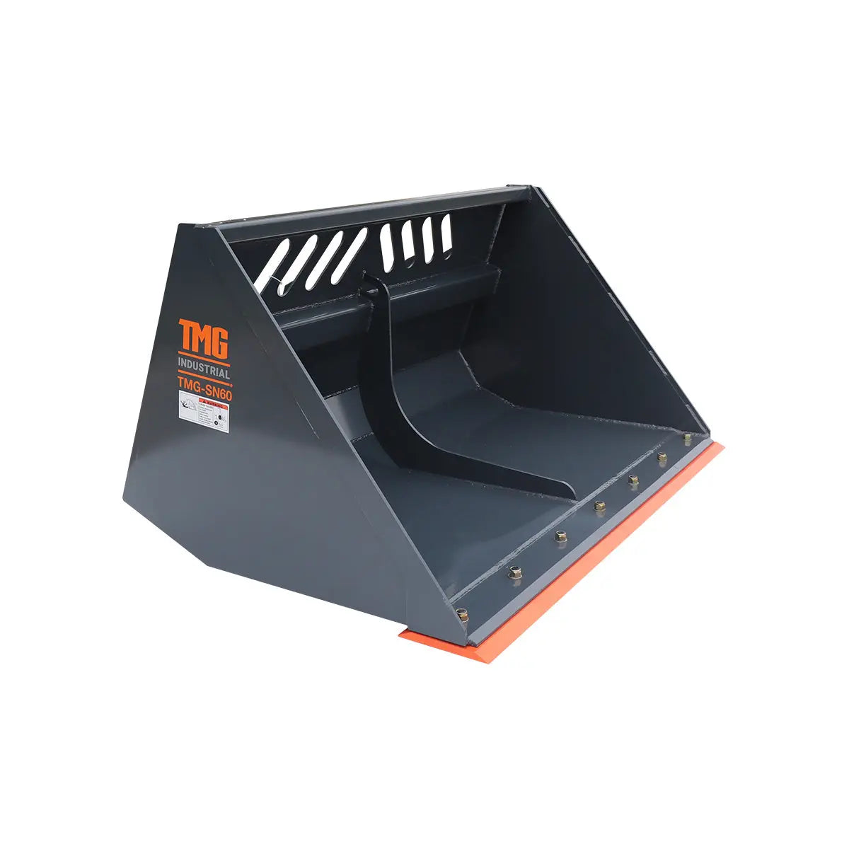 Heavy-Duty 60" Skid Steer Snow/Mulch Bucket, Bolt-On Cut Edge, 1500-lb Weight Capacity, Universal Quick Mount, TMG-SN60