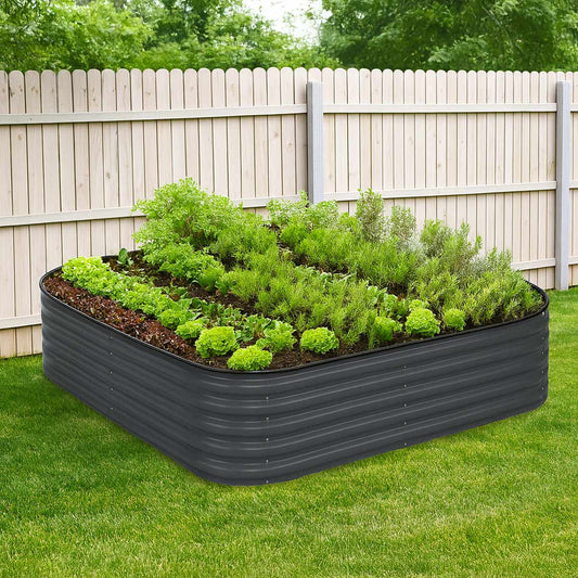 Metal Raised Garden Bed Kit, 9-In-1 Modular Design, 18" Tall, Galvanized & Powder Coated, Rubber Edging, TMG-MGB96