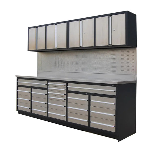 Pro Series 10-FT Stainless Steel Workbench with 20 Lockable Drawers & Cabinets – TMG-WBC20DS