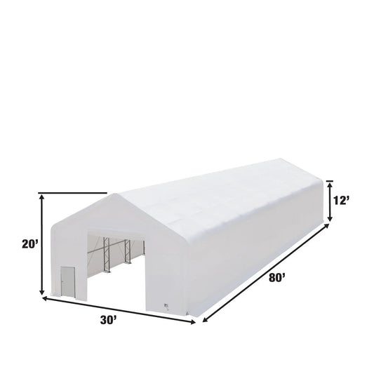 Pro Series 30' x 80' Dual Truss Storage Shelter with Heavy Duty 17 oz PVC Cover & Drive Through Doors, TMG-DT3081-PRO