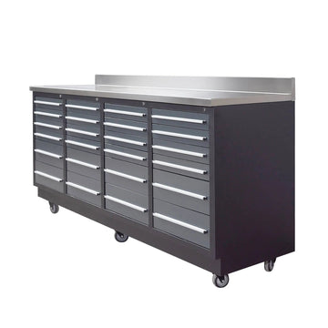 Pro Series 7-Ft 24-Drawer Workbench with Stainless Steel Top, Ball Bearing Double Slides & Casters, TMG-WB724